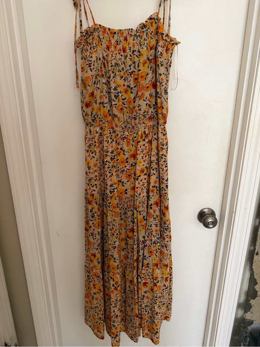Lost + Wander Yellow Floral Smocked Spaghetti-Strap Maxi Dress